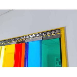 porte à lamelles souples PVC transparentes et multicolores