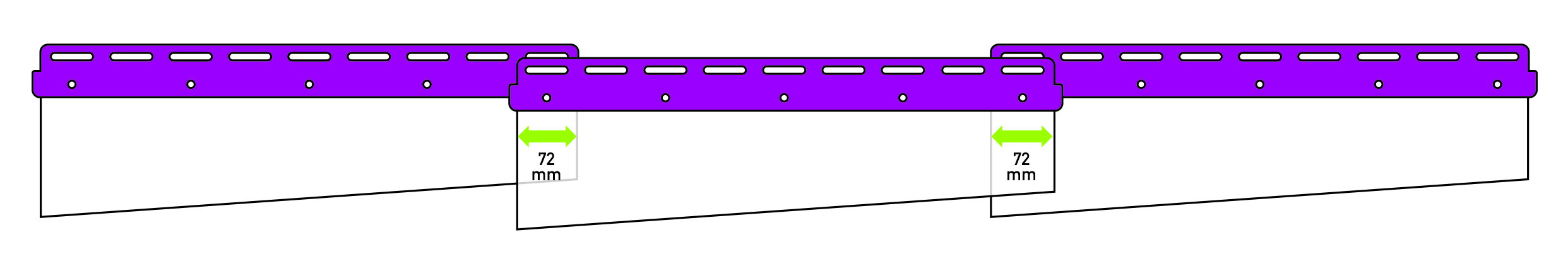 Superposition légère entre bandes PVC de 72 mm
